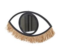 (Black, Large) Eye Shaped Wall Hanging Mirror Wood Frame Bathroom