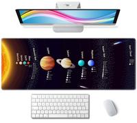 Black Large Gaming Mouse Pad with Stitched Edges, Desk Pad Extended Keyboard Mat, Non-Slip Rubber Base Mousepads for Laptop, Office, Home, 31.5X11.8 inch Solar System with Scientific Information