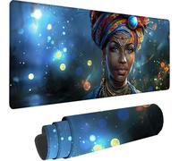 Black Large Mouse Mat 1600x800x3 mm, Extended Gaming Mouse Pad African Woman Desk Mat With Stitched Edges, Adults Mousepad Non Slip Rubber Base, Waterproof Soft Cloth Desk Pad for Office Decor 8-9