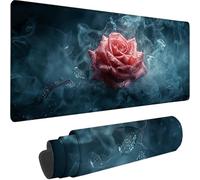 Black Large Mouse Mat 700x300x3 mm, Extended Gaming Mouse Pad Rose Desk Mat With Stitched Edges, Adults Mousepad Non Slip Rubber Base, Waterproof Soft Cloth Desk Pad for Home Office Decor, Gifts L-G