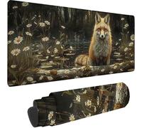 Black Large Mouse Mat 800 x 400 x 3 mm, Extended Gaming Mouse Pad Fox Desk Mat With Stitched Edges, Adults Mousepad Non Slip Rubber Base, Waterproof Soft Cloth Desk Pad for PC Office Decor, Gifts I-C