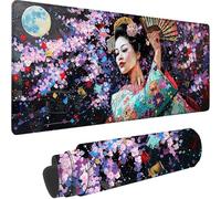 Black Large Mouse Mat 800 x 400 x 3 mm, Extended Gaming Mouse Pad Japanese Woman Desk Mat With Stitched Edges, Adults Mousepad Non Slip Rubber Base, Waterproof Desk Pad for Office Decor, Gifts 6-J