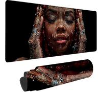 Black Large Mouse Mat 800x300x3 mm, Extended Gaming Mouse Pad African Woman Desk Mat With Stitched Edges, Adults Mousepad Non Slip Rubber Base, Waterproof Soft Cloth Desk Pad for Home Office Decor 9-5