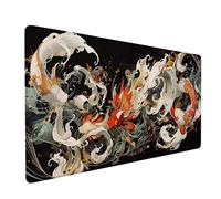Black Large Mouse Mat, Fish Gaming Mouse Pad with Stitched Edges, Extended Mousepad with Non-Slip Rubber Base, Desk Mat for Desk Accessories and Office Accessories, Gifts for Men, 600x300x3mm 4-5902
