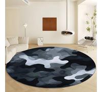 Black Large Round Area Rugs for Living Room Diameter 140 cm, Military Theme Camouflage Pattern Soft Fluffy Printed Carpet - Short Pile Non Slip Washable Machine Rug for Bedroom Entryway