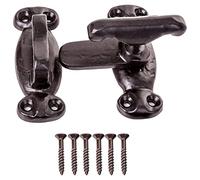 Black Latch Fastener Thumb Turn Catch Latch Cabinet Catch Showcase Fastener Hinge Door Accessories Antique Finish with Matching Screws Pack of 1.