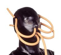 Black Latex Hood Adjustable Full Face Hood with Breathing Tube Back Zipper Handmade for Unisex Sexy Cosplay(Size:S-63CM)