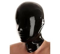 Black Latex Hood BDSM Full Face Latex Mask with Back Zipper for Sexy Cosplay Couples Unisex Fetish(Size:M-65CM)