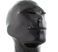 Black Latex Hood Halloween Full Face Mask Unisex Rubber Hood Exposed Eyes and Mouth Zipper Open for Cosplay(Size:S-63CM)