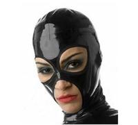 Black Latex Hood Mask BDSM Latex Head Cover with Back Zipper Open Eyes Mouth Handmade Fetish Cosplay Party(Size:S-63CM)