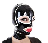 Black Latex Hood Mask,Natural Rubber Mask Black and White Stripe Decoration with Back Zipper for Novelty Club Costume M