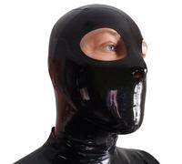 Black Latex Hood Rubber Head Mask Exposed Eye Handmade Back Zipper Cosplay Club Wear Costume(Size:M-65CM)