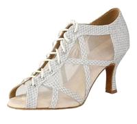 Black Latin Dance Shoes for Women Breathable Mesh Suede Sole Wedding Party Professional Ballroom Jazz Tango Training Dancing(White 8.5cm,43)