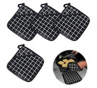 Black Lattice Cotton Heat Resistant Multifunction Pot Holders with Pocket - Oven Square Hot Pads for Table, Bowl, Cup - 4 Pcs
