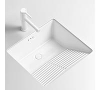 Black Laundry Sink with Washboard, Modern Ceramic Bathroom Sinks Undermount with Faucet, Drain Set and Mounting Screws for Balconies, Laundry Rooms(White,47x47x22cm/18.5x18.5x8.7in)