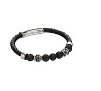 Fred Bennett Stainless Steel Black Leather Lava Bead Bracelet B5097