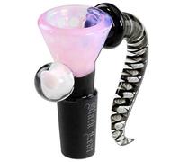 Black Leaf Glass Head with Sieve | Glass Art Head NS 14 Swivel | Bong Head Made of Borosilicate Glass for Glass Bongs | Chillum Adapter Plug Head 14.5 | Pink Dots