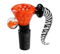 Black Leaf Glass Head with Sieve | Glass Art Head NS 14 Swivel | Bong Head Made of Borosilicate Glass for Glass Bongs | Chillum Adapter Plug Head 14.5 | Dots Orange