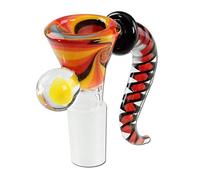 Black Leaf Glass Head with Sieve | Glass Art Head NS 14 Swivel | Bong Head Made of Borosilicate Glass for Glass Bongs | Chillum Adapter Plug Head 14.5 | Red Orange