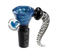 Black Leaf Glass head with sieve | glass art head NS 14 swivels | bong head made of borosilicate glass for glass bongs | chillum adapter plug head 14.5 | dots petrol blue