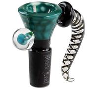 Black Leaf Glass head with sieve | glass art head NS 14 swivels | bong head made of borosilicate glass for glass bongs | chillum adapter plug head 14.5 | dots turquoise