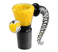 Black Leaf Glass Head with Sieve | Glass Art Head NS 19 Swivel | Bong Head Made of Borosilicate Glass for Glass Bongs | Chillum Adapter Plug Head 18.8 | Yellow Dots