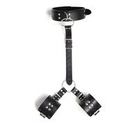 Black Leather BDSM Bondage Set Reverse BDSM Collar Handcuffs Sexy Toys for Couples Women Slave Restraints Set Adult Toys Black One Size