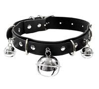 Black Leather Bell Pet Chain Necklace, Taming Aid Tool With Adjustable Chain For Women'S Necklace