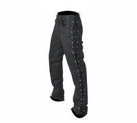 Black Leather Biker Jeans for Men - Side Lace-Up Real Leather Pants - Punk Rock Trousers for Motorcycle or Clubwear (UK, Waist & Inseam, 34, 32, Black)