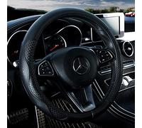 Black Leather Car Steering Wheel Cover Cowhide Wheel Cover Genuine Leather Suv Steering Wheel Covers Universal 15inch Fit Car/Auto/Suv (A-Black-M)