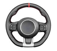 Black Leather Car Steering Wheel Cover for Fiat 500 500C 2016-2021 Abarth 595 595C 695 695C 2016-2021 Hand-stitched Car Steering Wheel Cover