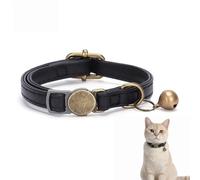 Black Leather Cat Collar with Bell & Interchangeable Charms - Safety Breakaway Collar, Lightweight Adjustable for Cats, Kittens & Small Dogs (15-35cm)