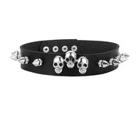 Black Leather Choker Necklace Skeleton Gothic Choker, Adjustable Skull Pu Leather Punk Choker Chain Collar Necklace Novelty Gothic Studded Punk Hallowen Costume Accessories for Women Y5KLTMDXL