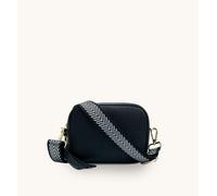 Black Leather Crossbody Bag With Black & Silver Chevron Strap Apatchy London Black One Size