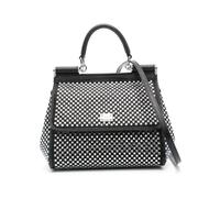 Black Leather Crystal Embellished Shoulder Bag - female - Dolce & Gabbana - Handbags - Black - ONE SIZE - Bags ONE SIZE