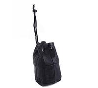 Black Leather Drawstring 'Dolly' Bag - Phone Pouch