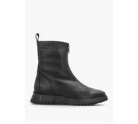 Black Leather Front Zip Ankle Boots - Black Leather / 36