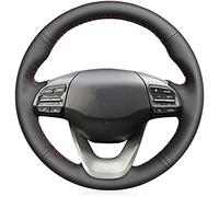 Black Leather Hand-stitched Car Steering Wheel Cover, For Hyundai Kona 2017 2018 2019,Blue Line