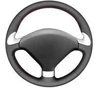 Black Leather Hand-stitched Car Steering Wheel Cover, For Peugeot 307 CC 2004-2009 307 SW 2004-2009 407 407 SW 2004-2009,Red Line