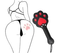 Black Leather Heart-Shaped Cat Claw Spanking Paddle, Smooth Texture & Thick Grip, Safe for Couples BDSM Play