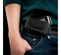 Black Leather Horizontal Belt Clip Holster Compatible with NOKIA Navi, Slide, Slide, Fold Phone | Case Cover Skin Pouch Wallet
