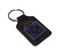 Black Leather Key Ring Scottish Black Watch Tartan Masonic (no G) Design