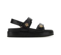 Black Leather Kira Sandals - female - Tory Burch - Flat Sandals - Black - 4 UK - Shoes 4 UK