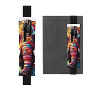 Black Leather Pen Holder Bookmark BROLEO Colorful Elephant Printed Adjustable Elastic Band 8.3-1.8 in Suitable for Most notebooks Diaries