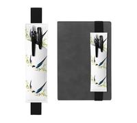Black Leather Pen Holder Bookmark BROLEO Flower Swallow on a Branch Printed Adjustable Elastic Band 8.3-1.8 in Suitable for Most notebooks Diaries