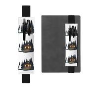 Black Leather Pen Holder Bookmark BROLEO Ghost in Front of The hut Printed Adjustable Elastic Band 8.3-1.8 in Suitable for Most notebooks Diaries