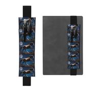 Black Leather Pen Holder Bookmark BROLEO Horse Under The Moon Printed Adjustable Elastic Band 8.3-1.8 in Suitable for Most notebooks Diaries