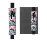 Black Leather Pen Holder Bookmark BROLEO Killer Whales in The Waves Printed Adjustable Elastic Band 8.3-1.8 in Suitable for Most notebooks Diaries