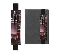 Black Leather Pen Holder Bookmark BROLEO Las Vegas Night City Printed Adjustable Elastic Band 8.3-1.8 in Suitable for Most notebooks Diaries