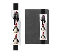 Black Leather Pen Holder Bookmark BROLEO Penguin Wearing a hat Printed Adjustable Elastic Band 8.3-1.8 in Suitable for Most notebooks Diaries